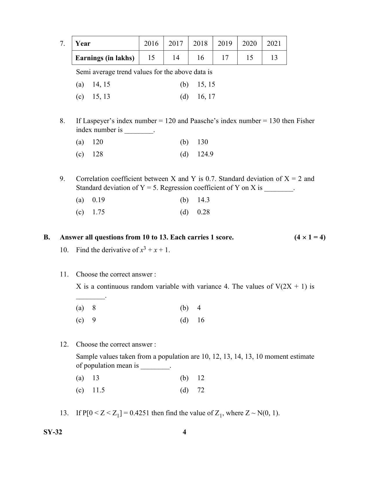 Kerala Plus Two Question Paper 2022 - Statistics - Page 4