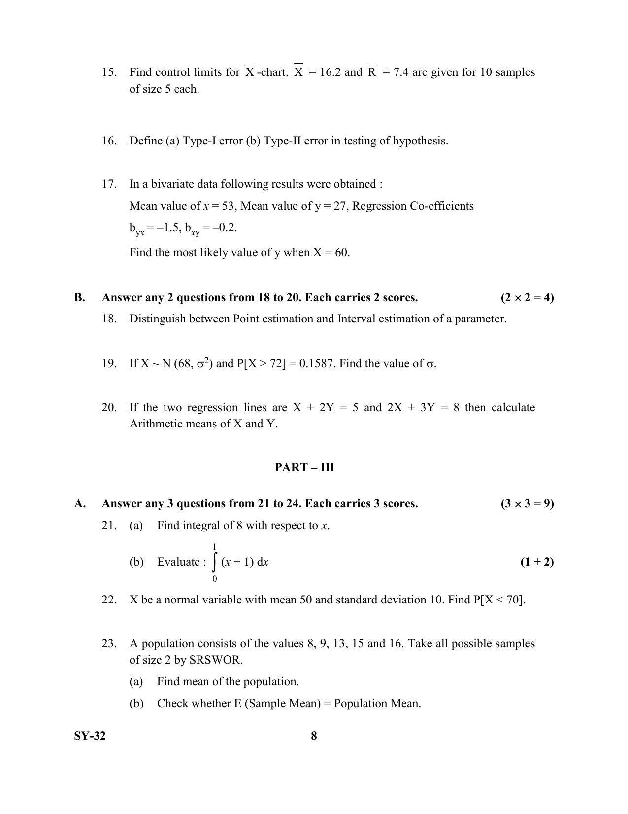 Kerala Plus Two Question Paper 2022 - Statistics - Page 8