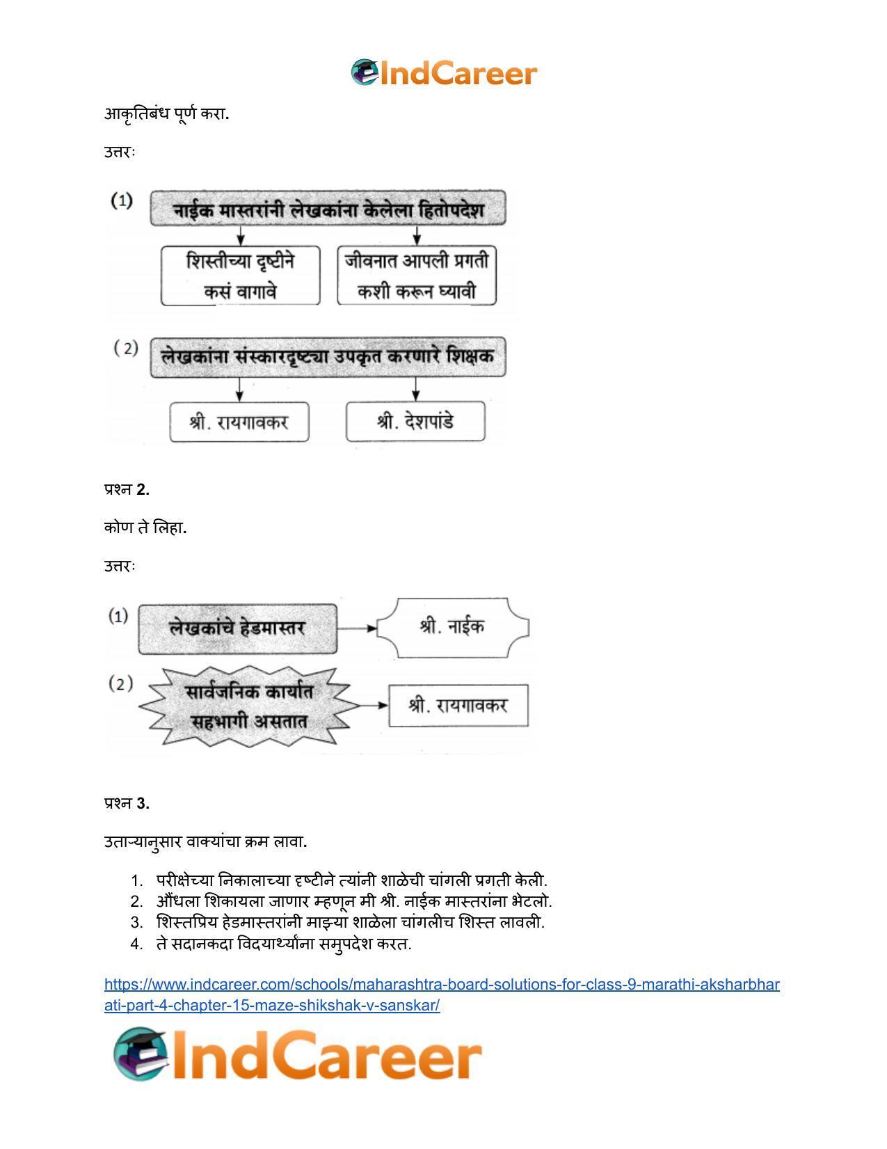 Maharashtra Board Solutions for Class 9- Marathi Aksharbharati (Part- 4): Chapter 15- माझे शिक्षक व संस्कार - Page 15