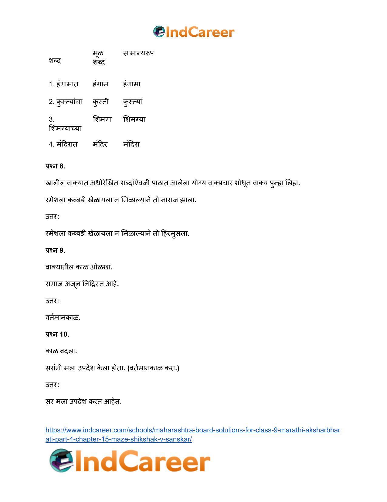 Maharashtra Board Solutions for Class 9- Marathi Aksharbharati (Part- 4): Chapter 15- माझे शिक्षक व संस्कार - Page 28