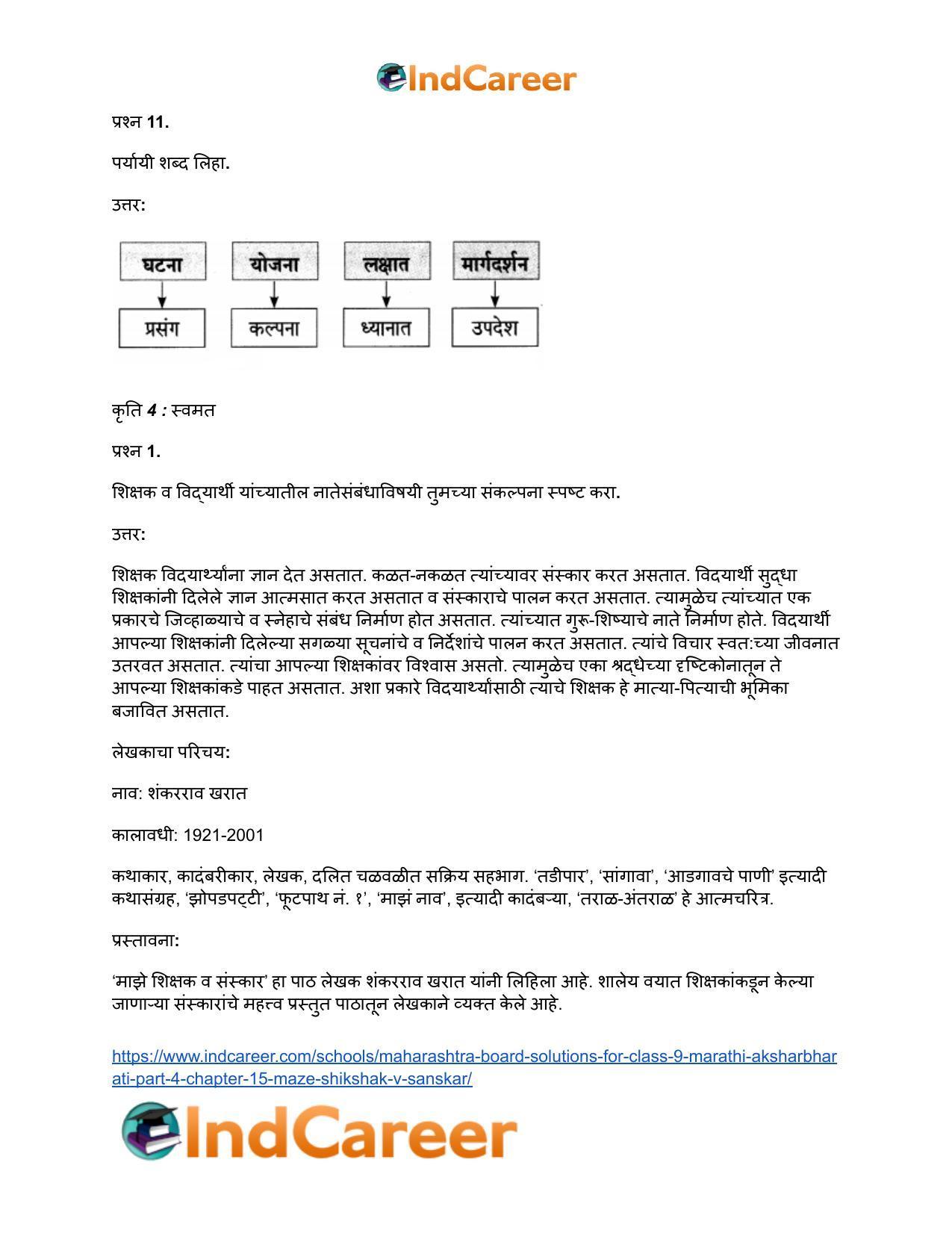 Maharashtra Board Solutions for Class 9- Marathi Aksharbharati (Part- 4): Chapter 15- माझे शिक्षक व संस्कार - Page 29