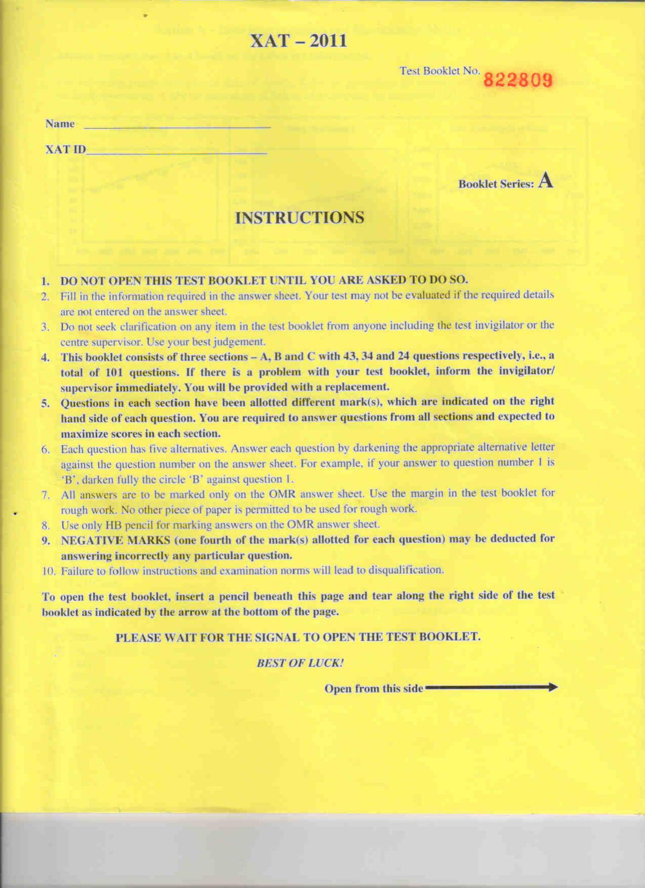 XAT 2011 Set A Question Papers - Page 1