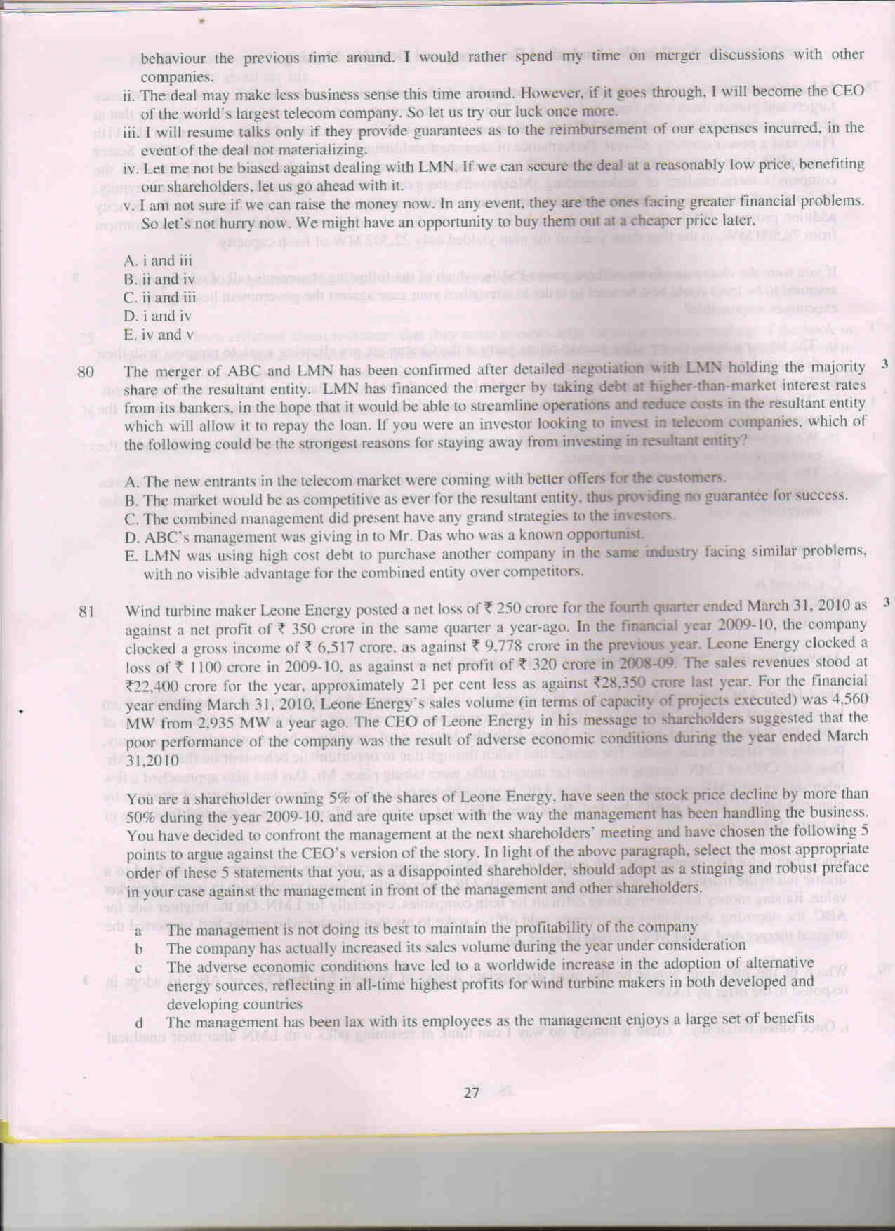 XAT 2011 Set A Question Papers - Page 27