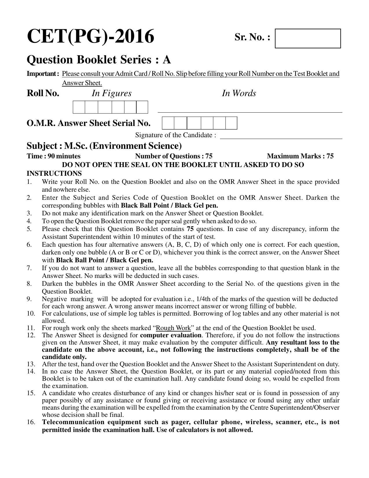 PU CET PG 2016 Question Paper Part I (SET A) - Page 13