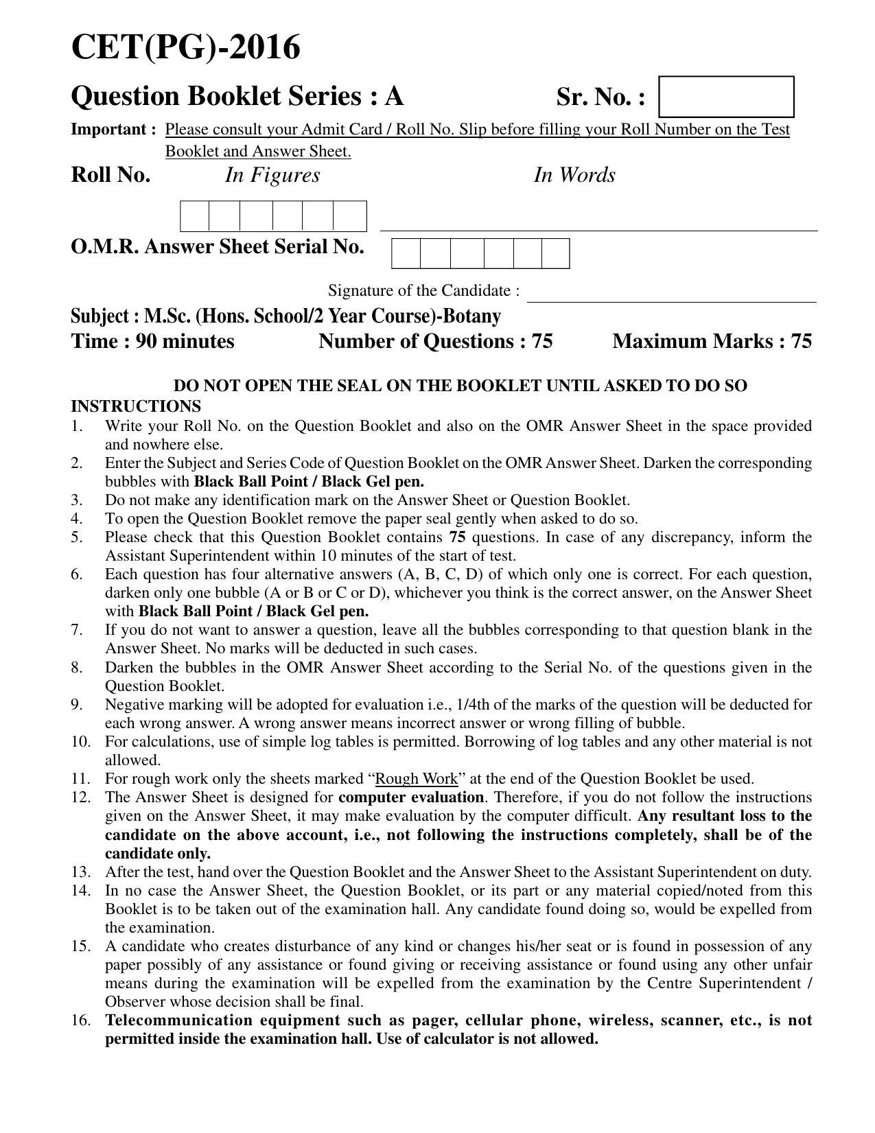 PU CET PG 2016 Question Paper Part I (SET A) - Page 56