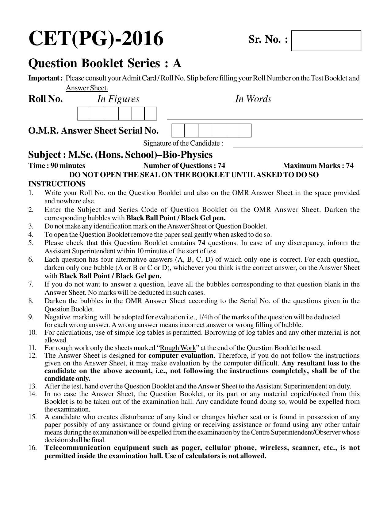 PU CET PG 2016 Question Paper Part I (SET A) - Page 67