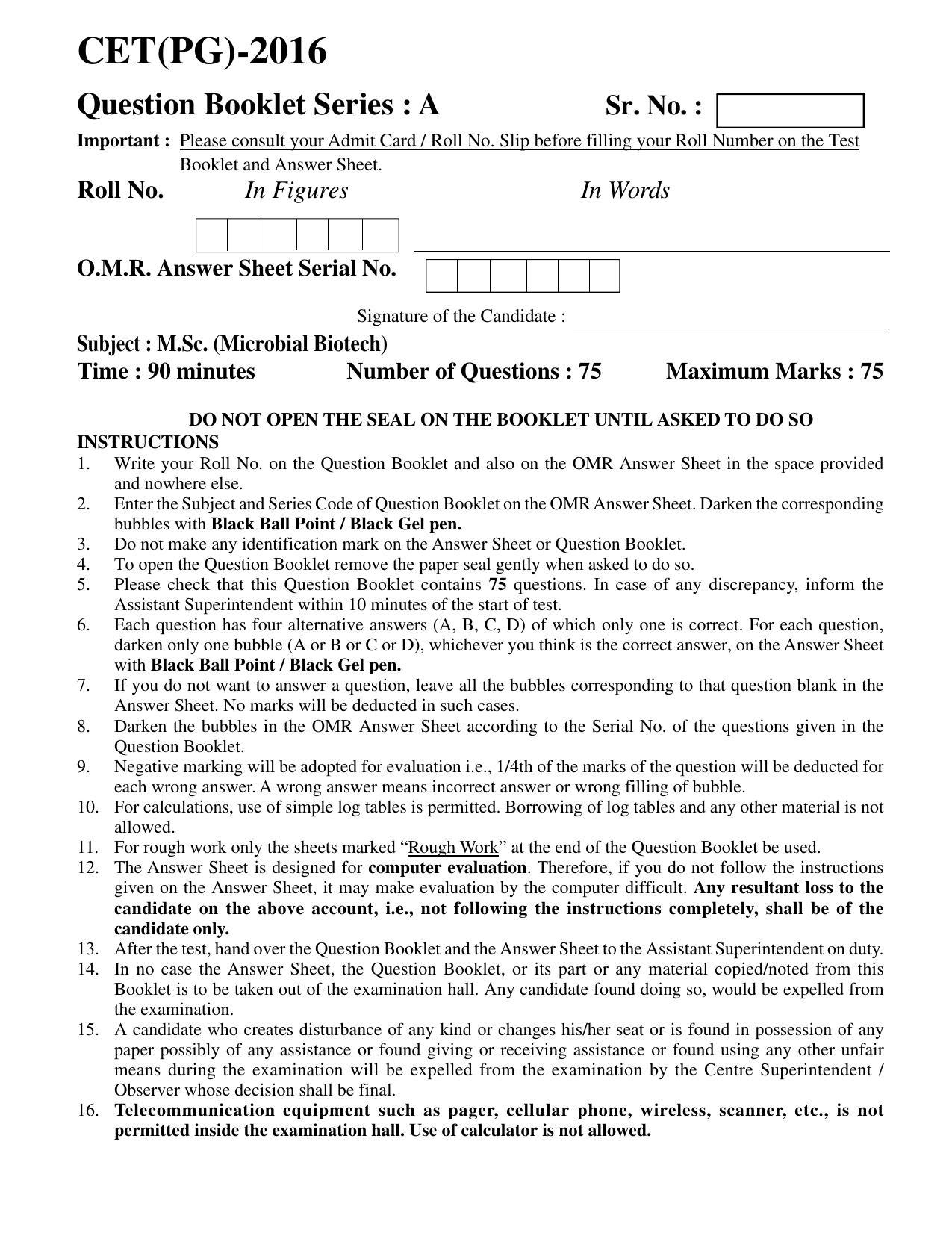 PU CET PG 2016 Question Paper Part I (SET A) - Page 91