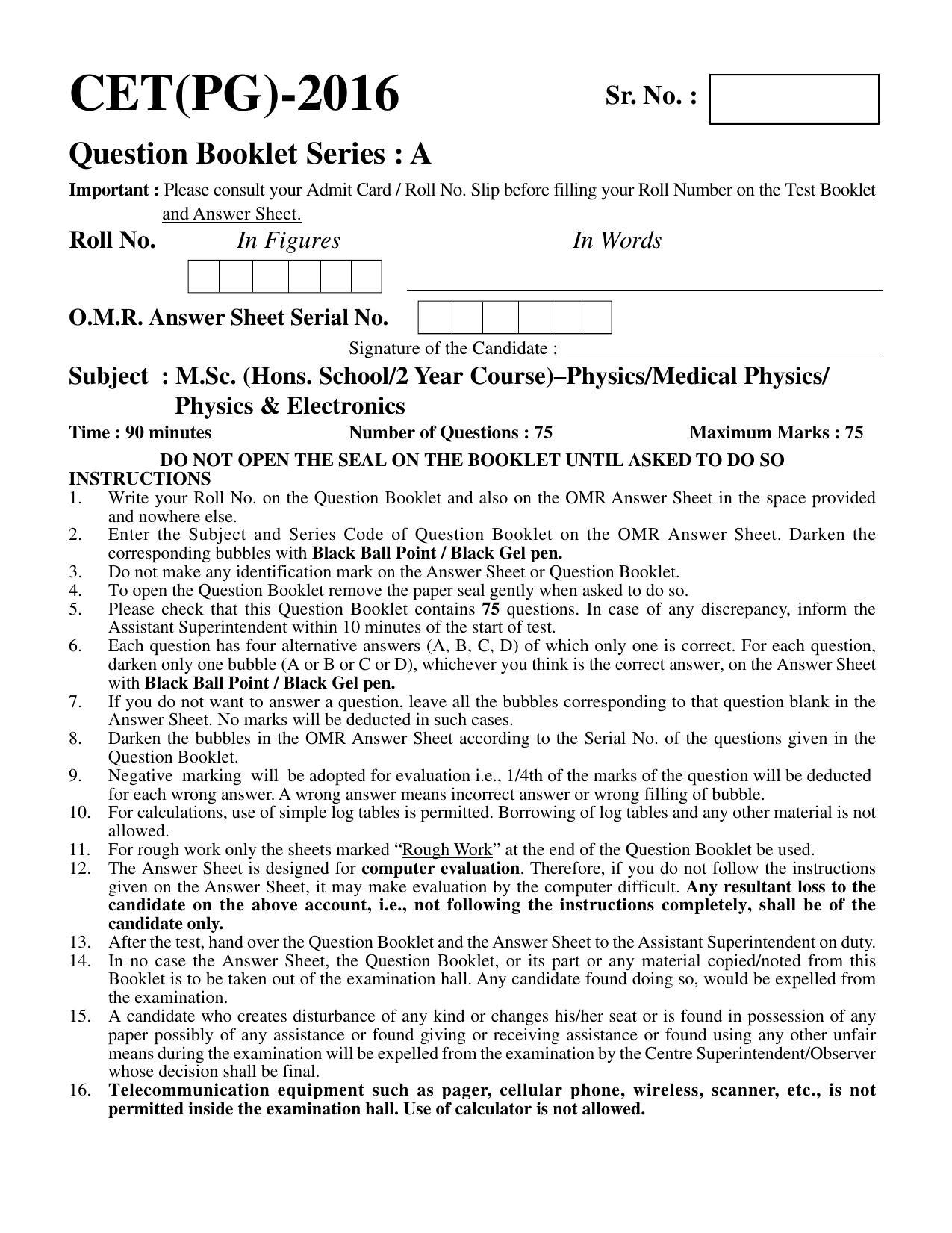PU CET PG 2016 Question Paper Part I (SET A) - Page 106