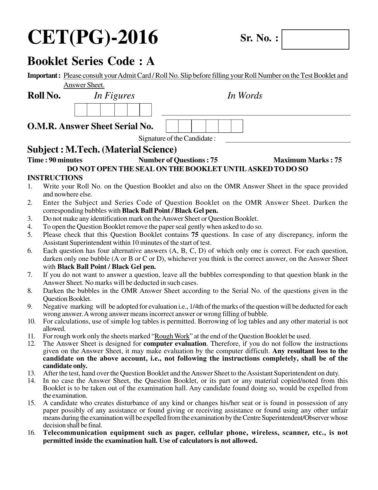 PU CET PG 2016 Question Paper Part I (SET A) - Page 122