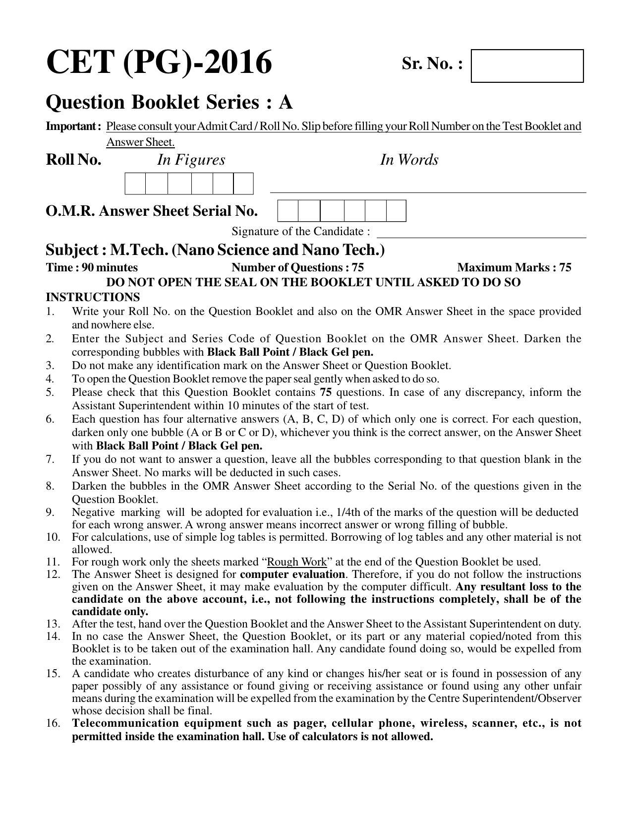 PU CET PG 2016 Question Paper Part I (SET A) - Page 134