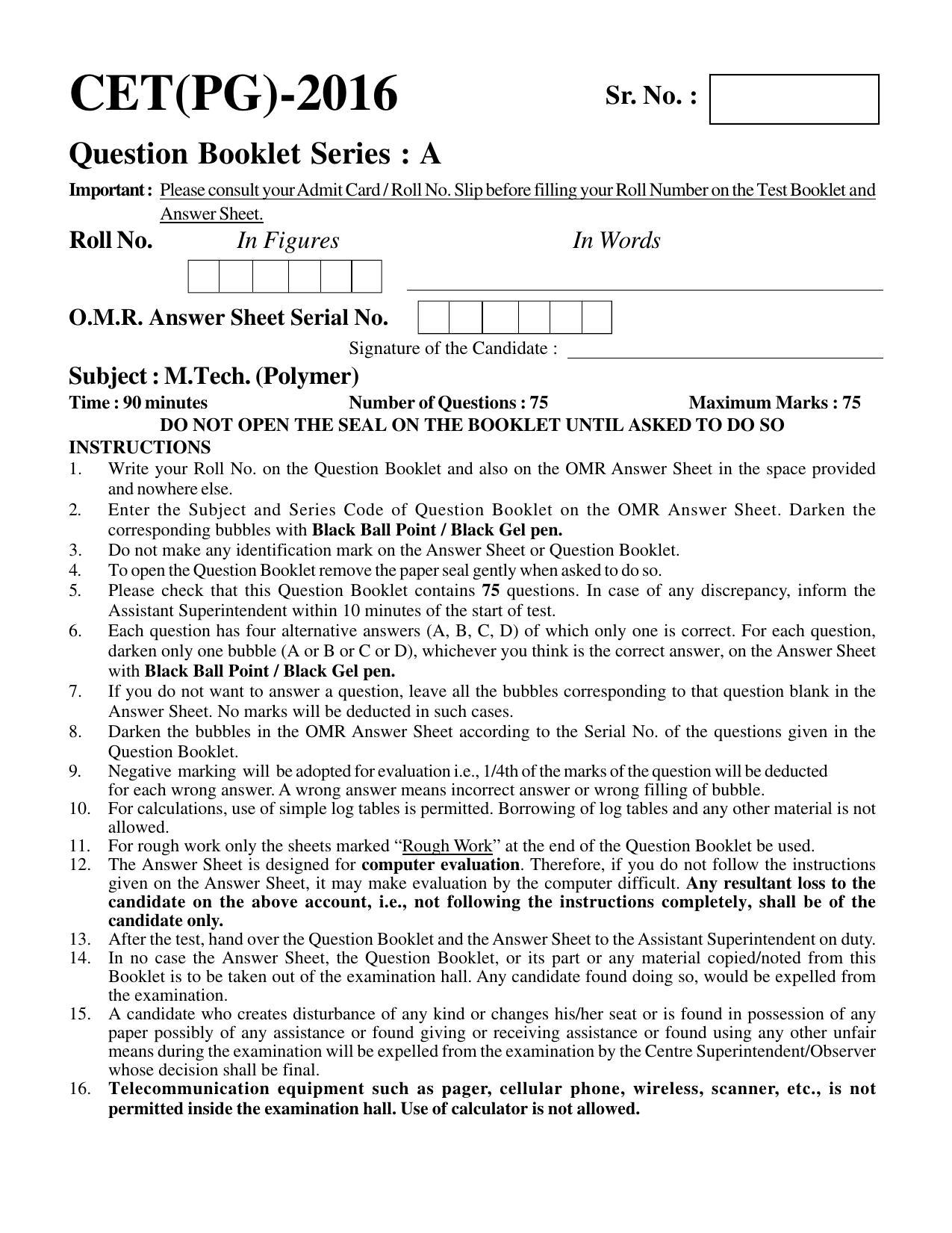 PU CET PG 2016 Question Paper Part I (SET A) - Page 149