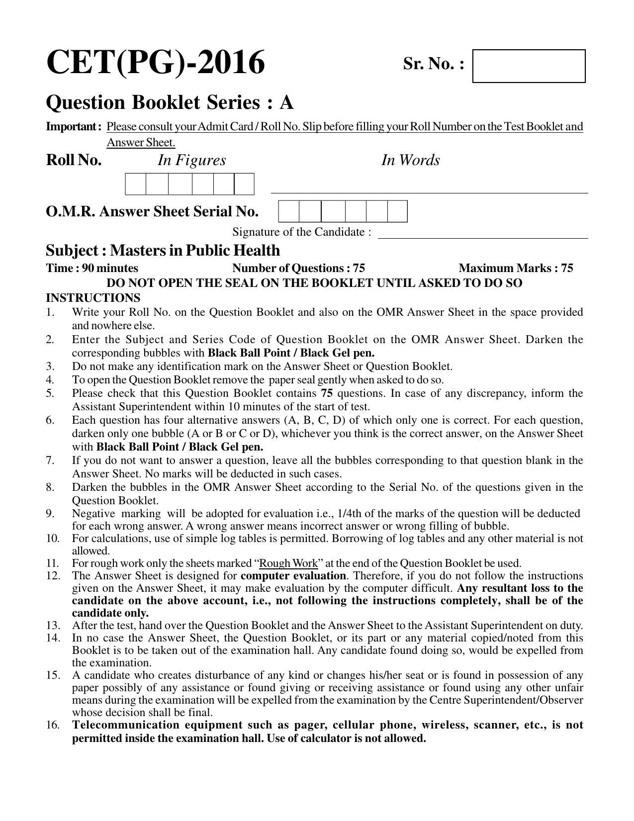 PU CET PG 2016 Question Paper Part I (SET A) - Page 168