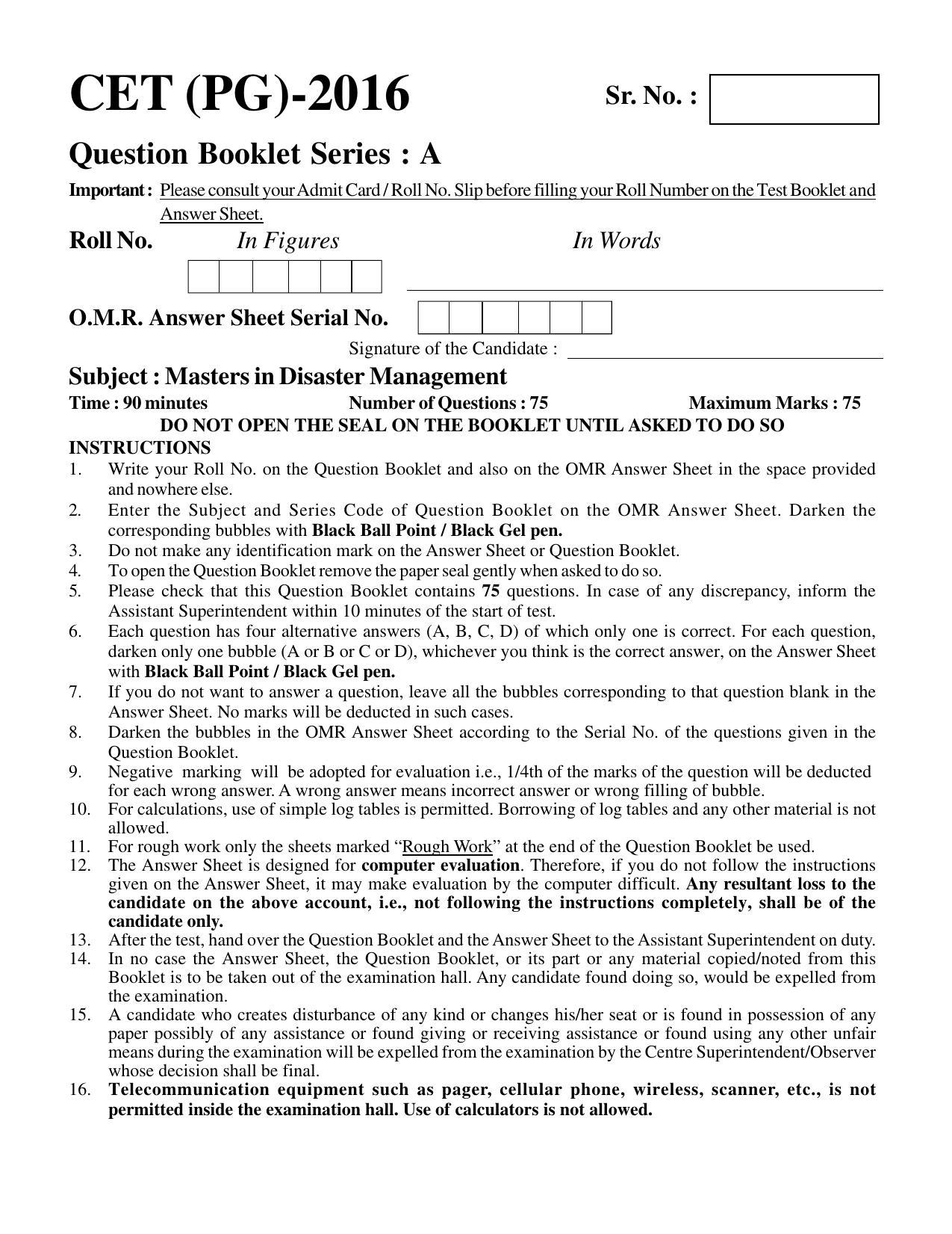 PU CET PG 2016 Question Paper Part I (SET A) - Page 180