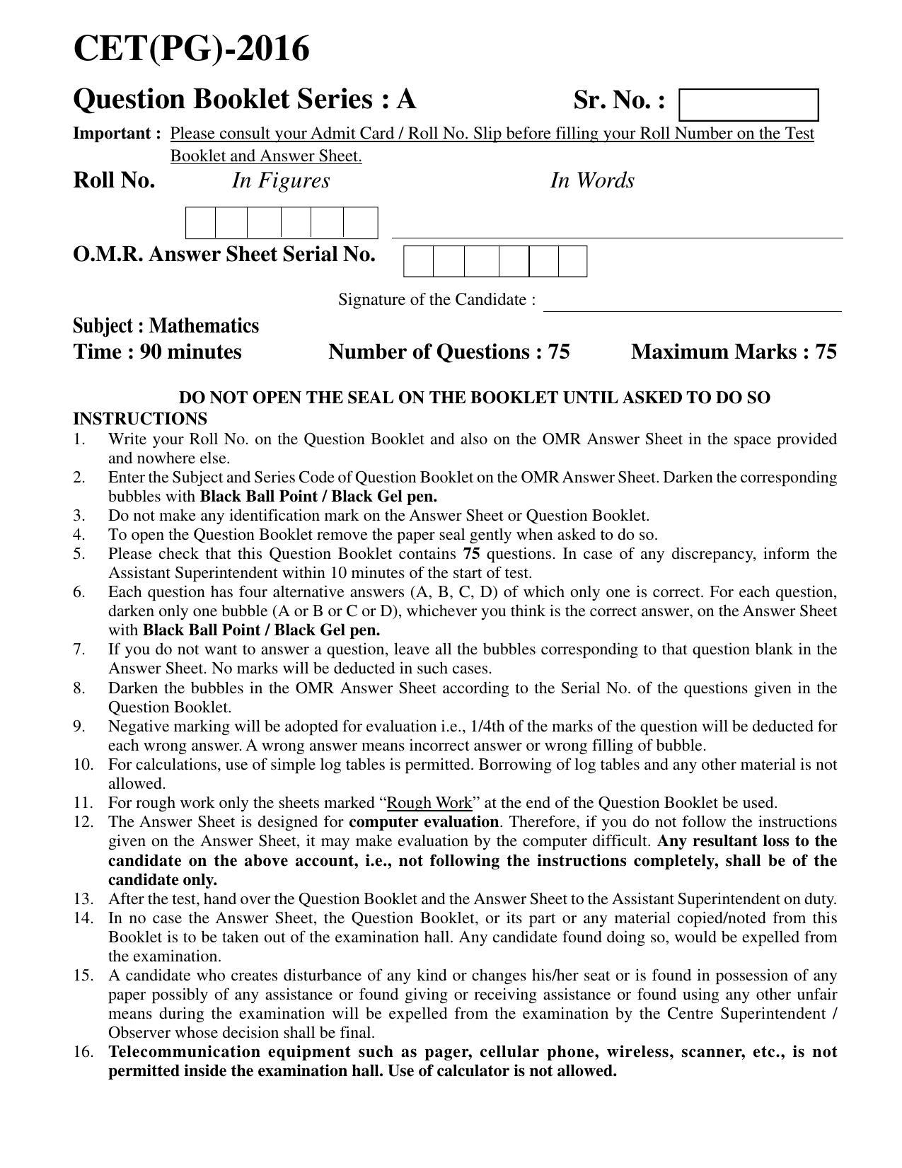 PU CET PG 2016 Question Paper Part I (SET A) - Page 214