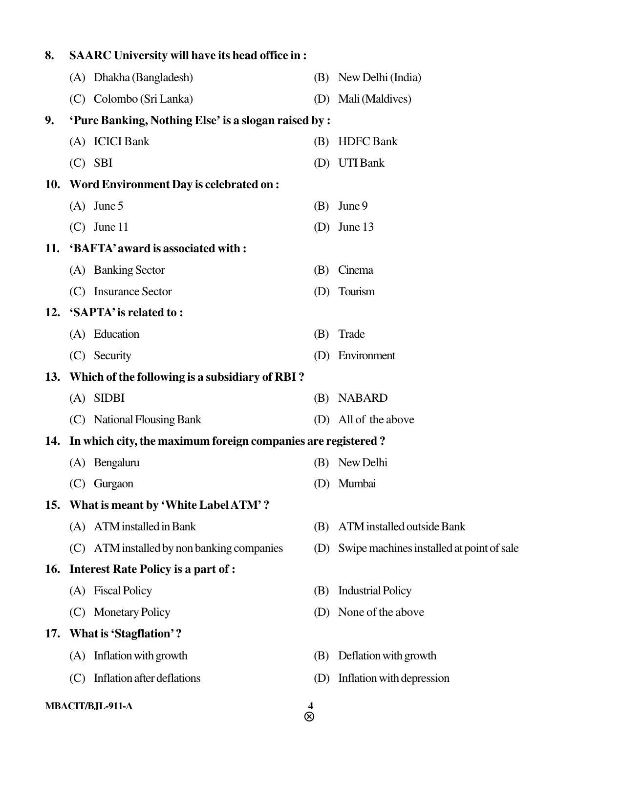 PU CET PG 2016 Question Paper Part I (SET A) - Page 245