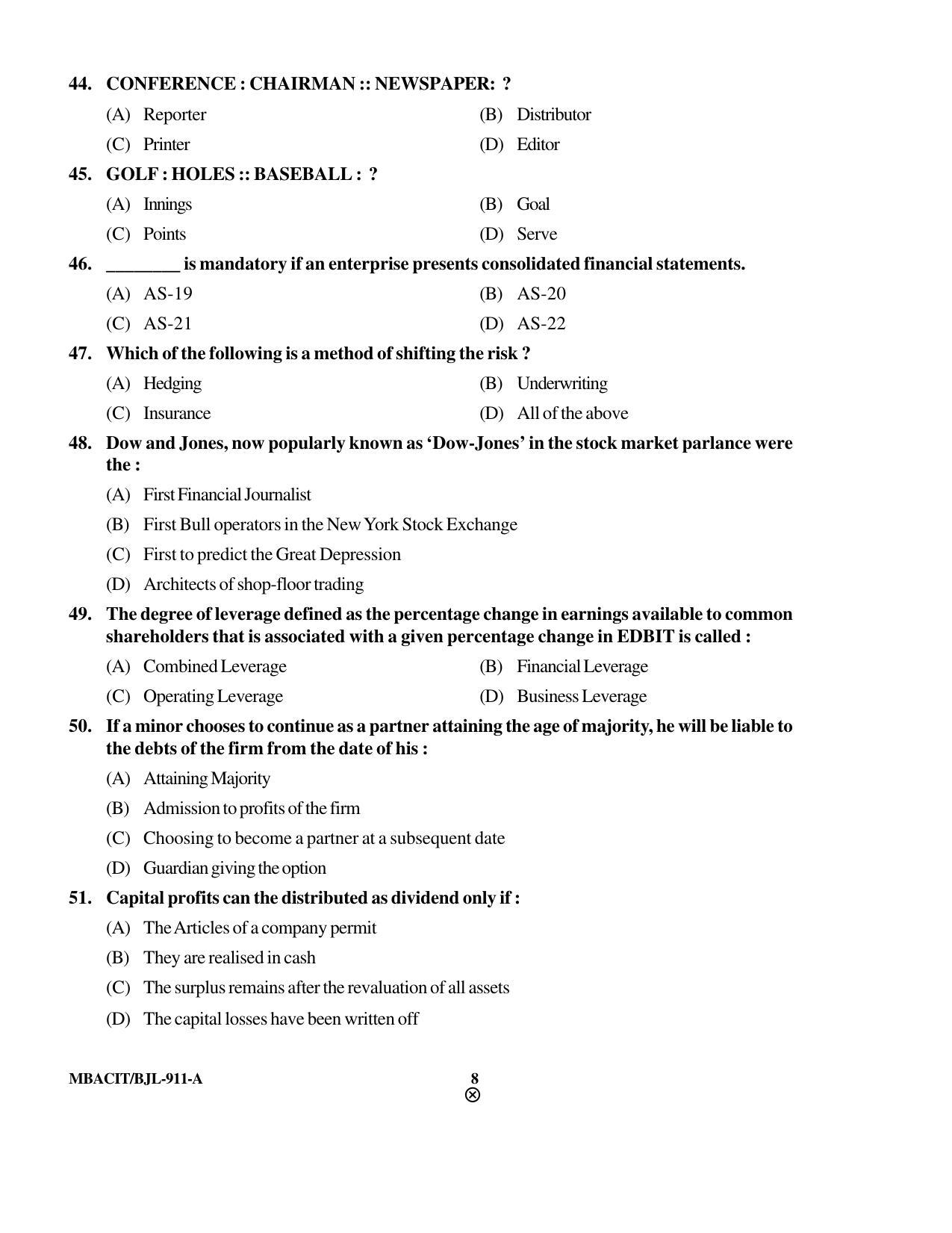 PU CET PG 2016 Question Paper Part I (SET A) - Page 249
