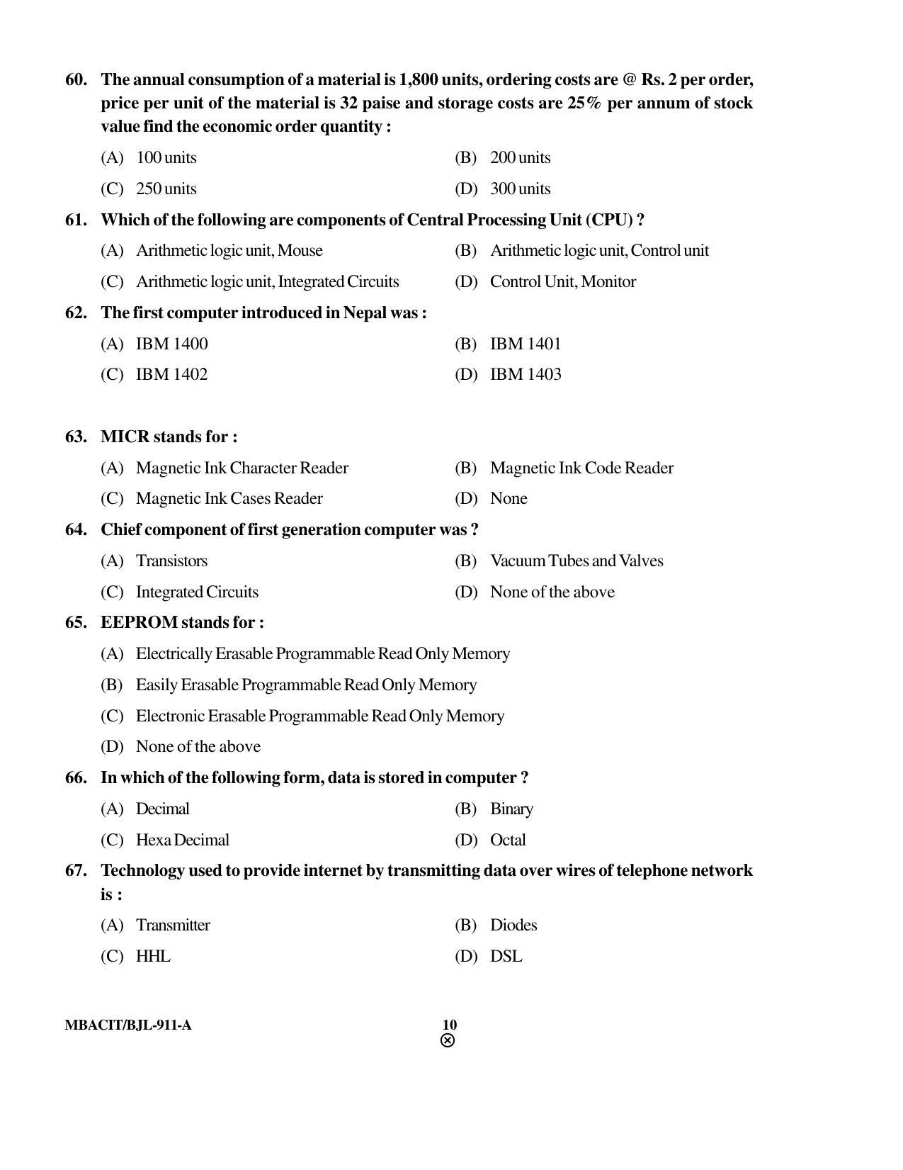 PU CET PG 2016 Question Paper Part I (SET A) - Page 251