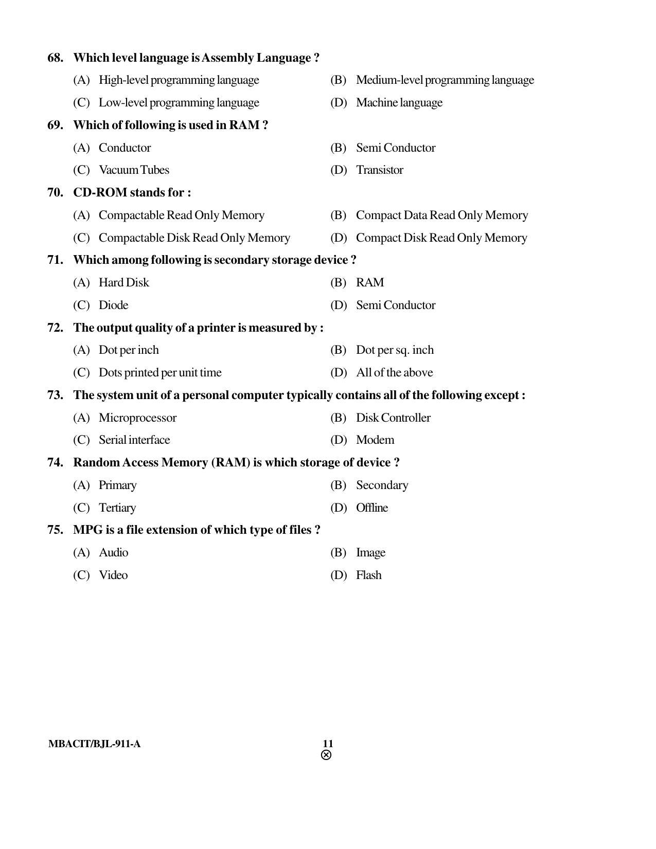 PU CET PG 2016 Question Paper Part I (SET A) - Page 252