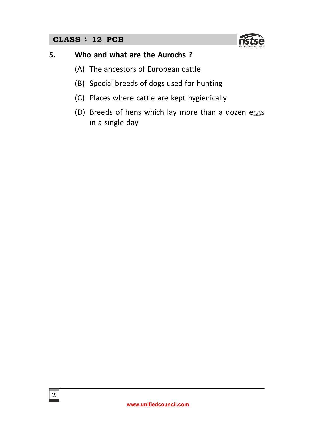 2023 Class 12 PCB NSTSE Sample Question Papers - Page 2