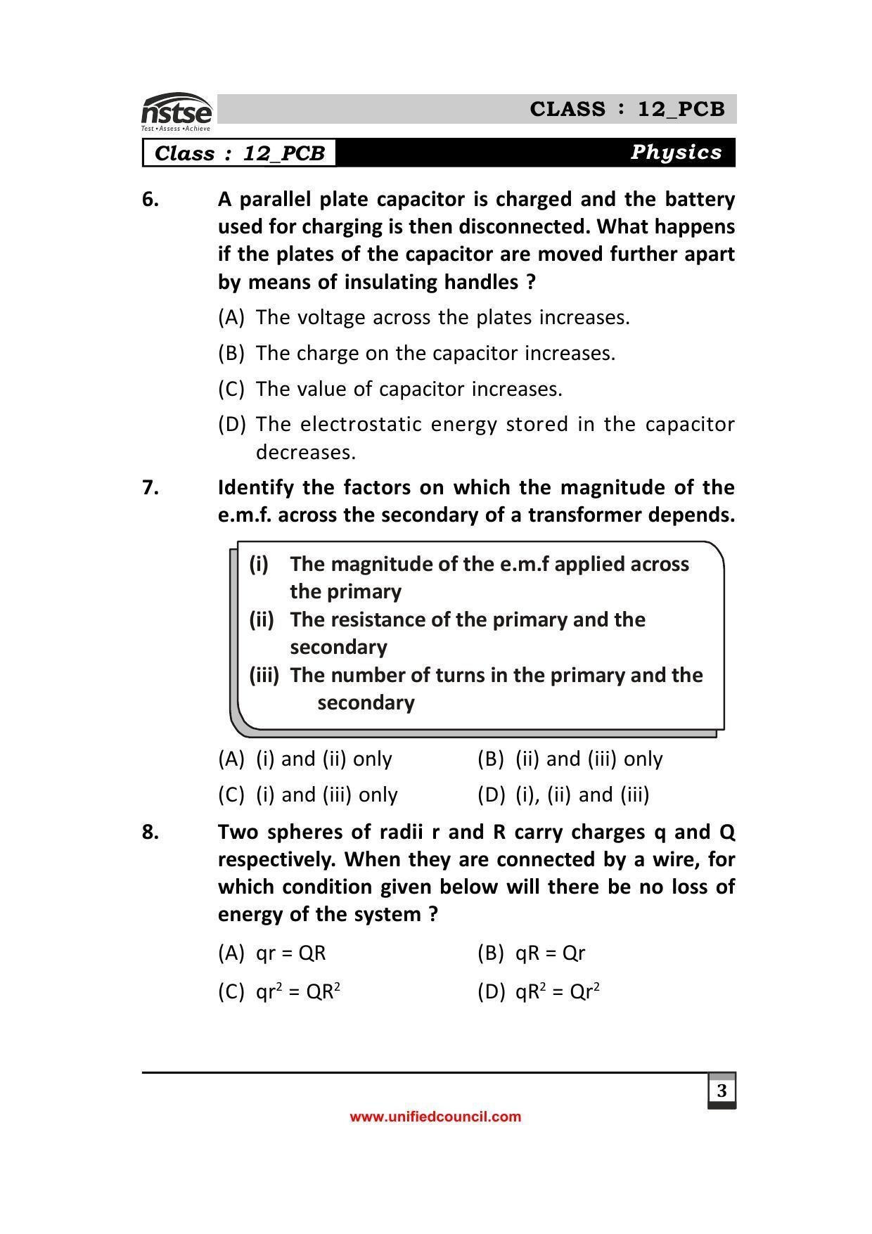 2023 Class 12 PCB NSTSE Sample Question Papers - Page 3