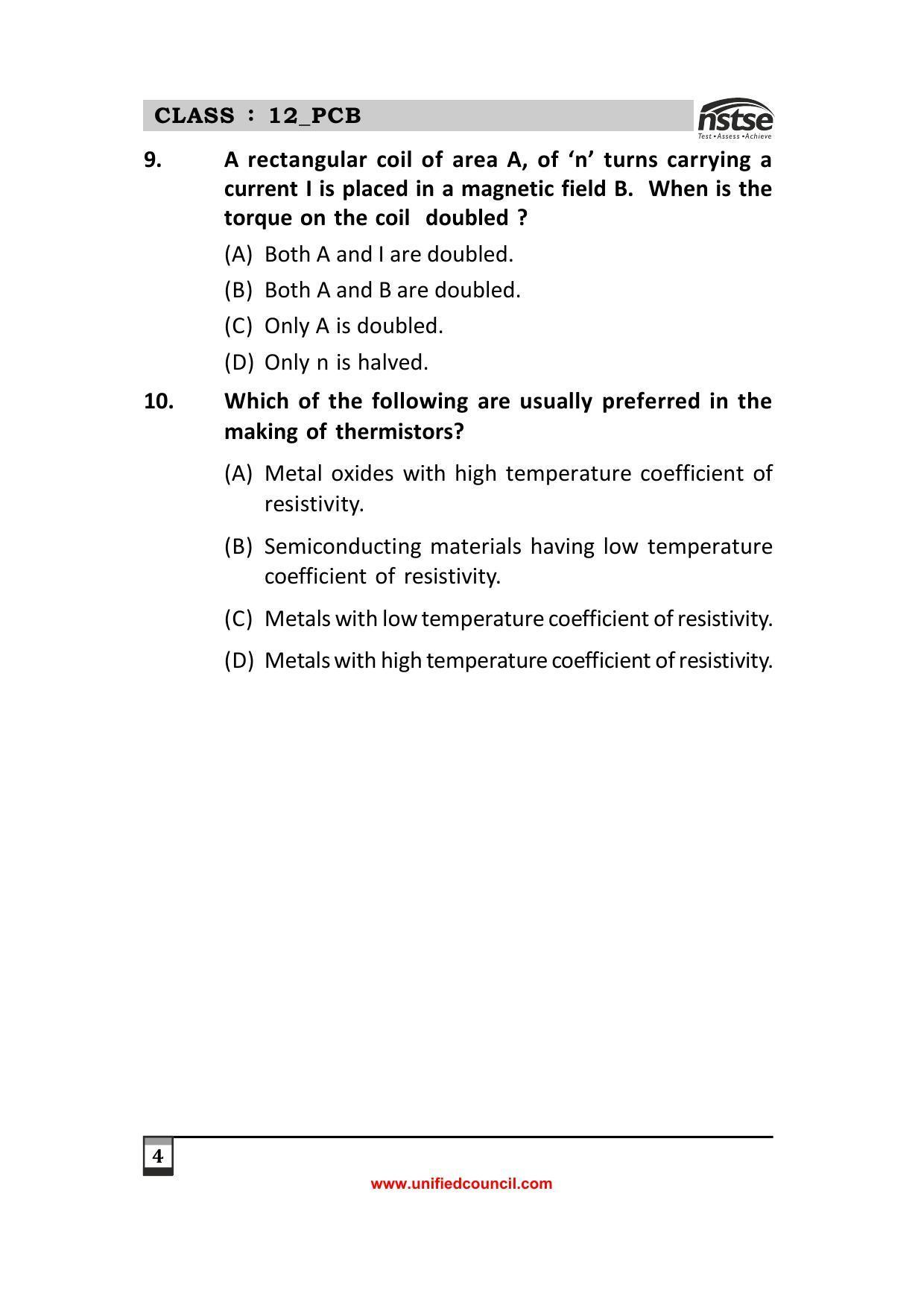 2023 Class 12 PCB NSTSE Sample Question Papers - Page 4