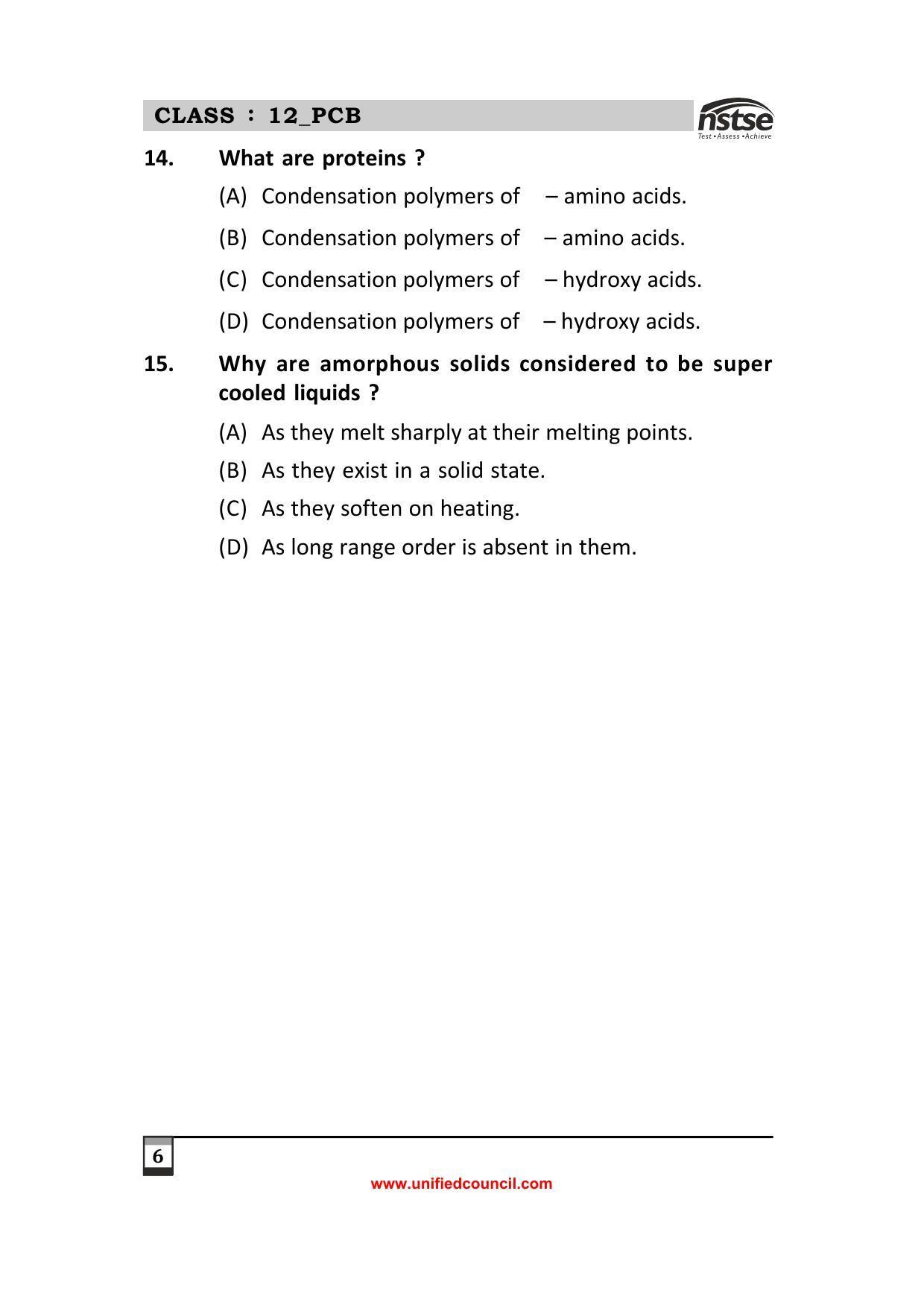 2023 Class 12 PCB NSTSE Sample Question Papers - Page 6