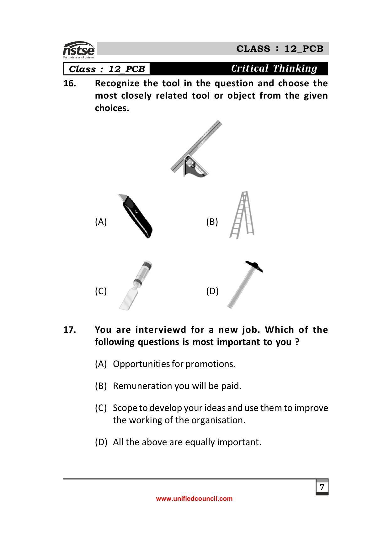 2023 Class 12 PCB NSTSE Sample Question Papers - Page 7