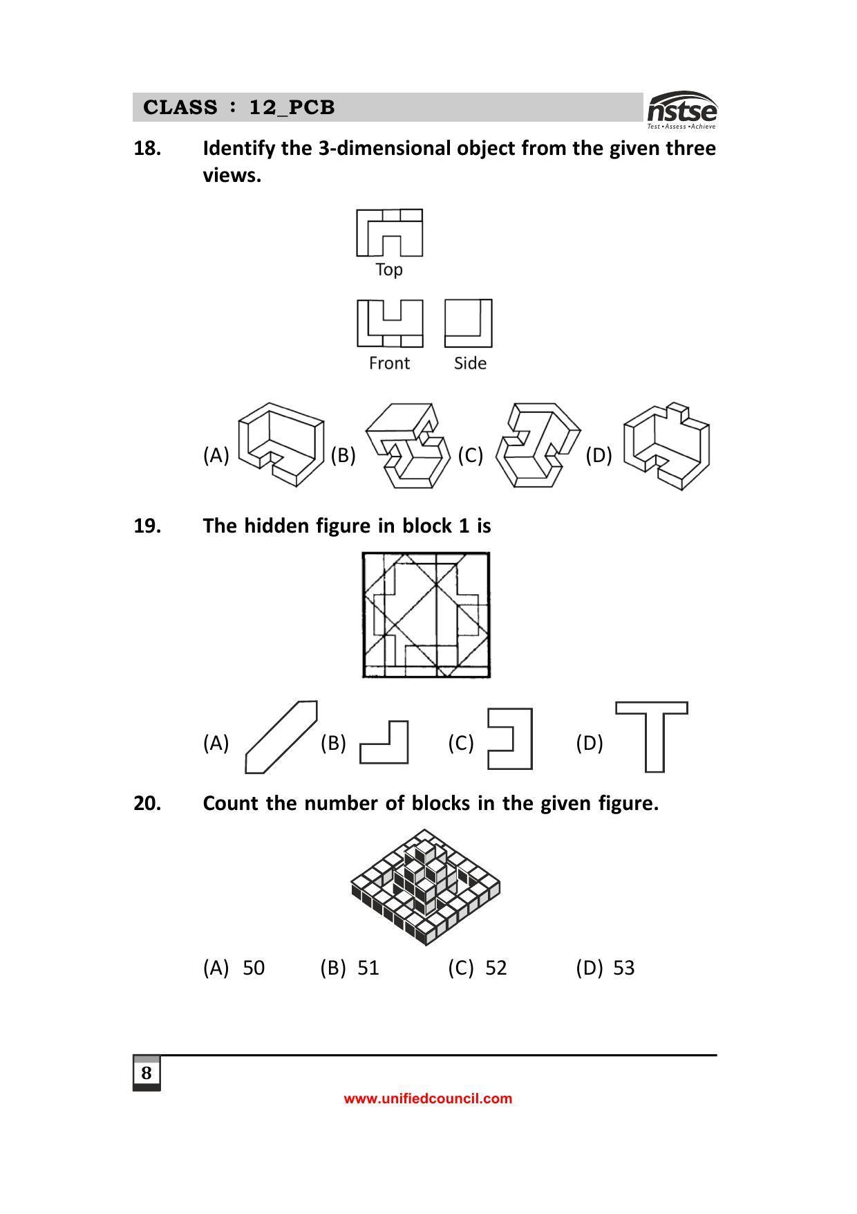 2023 Class 12 PCB NSTSE Sample Question Papers - Page 8