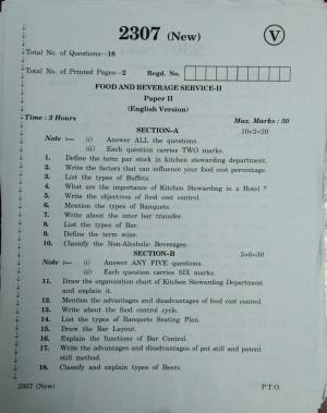 AP Inter 2nd Year Vocational Question Paper March - 2020 - Food and Beverage Service-II(new)