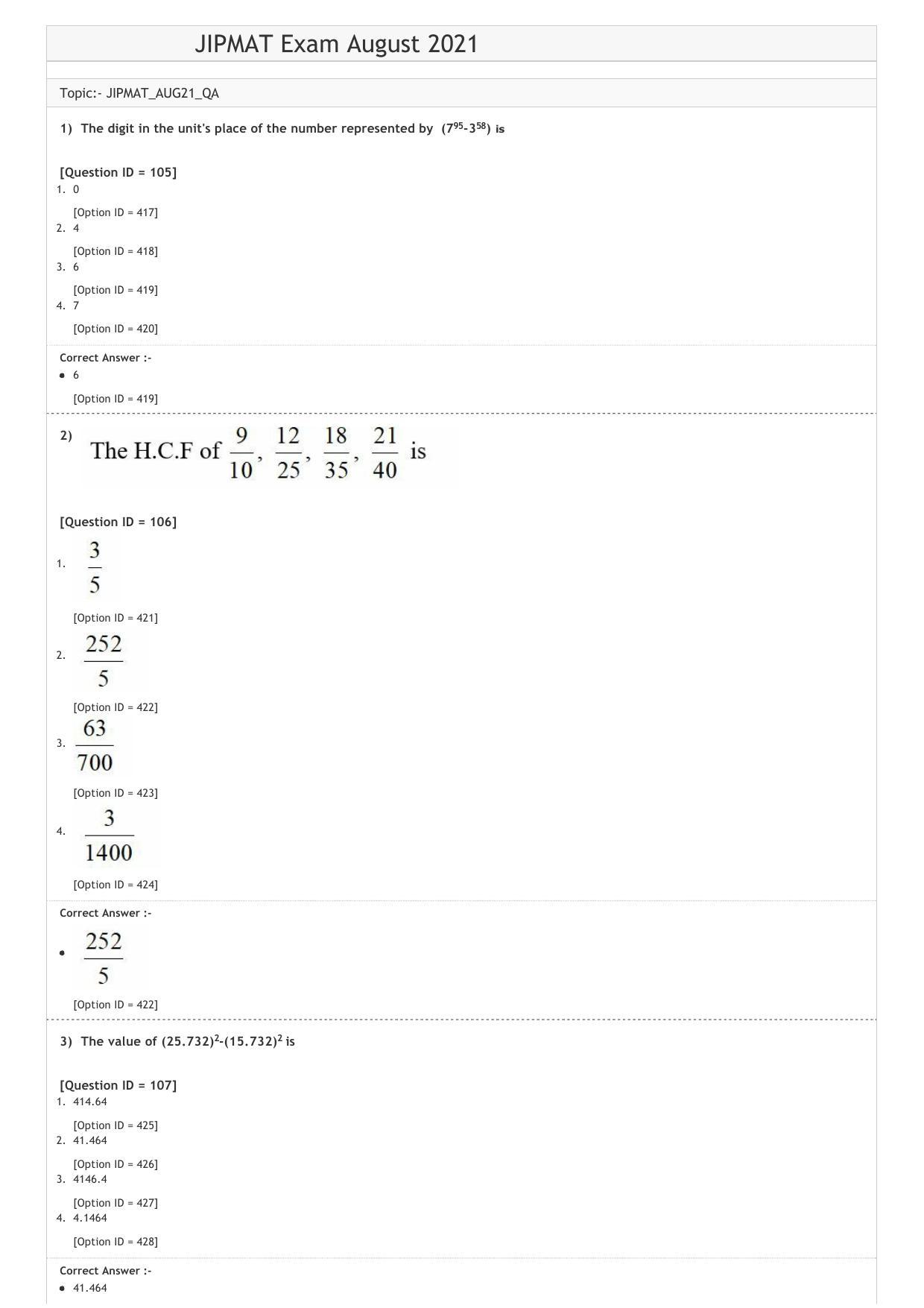 JIPMAT 2021 Question Paper - Page 1