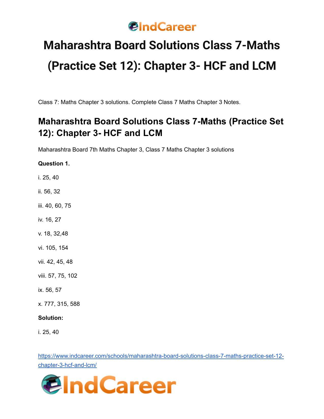 Maharashtra Board Solutions Class 7-Maths (Practice Set 12): Chapter 3- HCF and LCM - Page 2