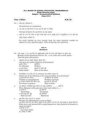 HPBOSE Class 12th Economics Sample Question Papers 2024