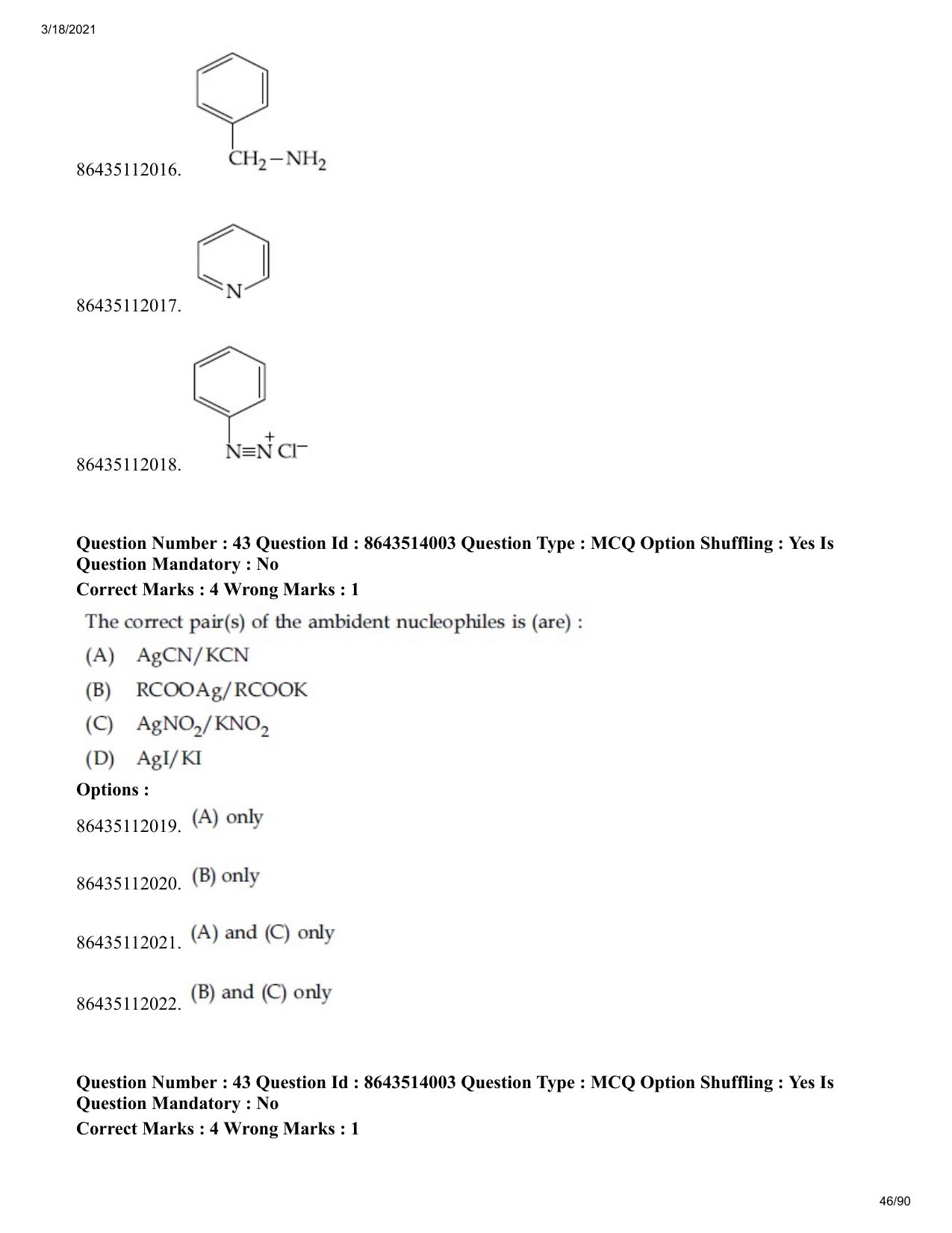 JEE Mains 2021: BTech EB (Shift 2) 17-03-2021 Question Paper - Page 46