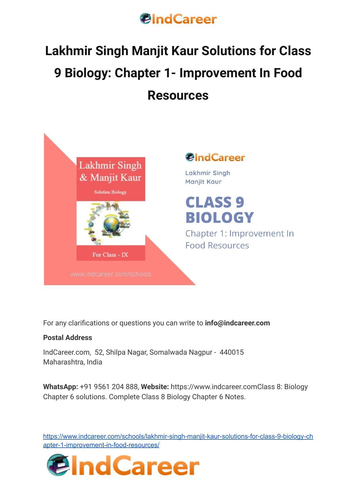 Lakhmir Singh Manjit Kaur  Solutions for Class 9 Biology: Chapter 1- Improvement In Food Resources - Page 1
