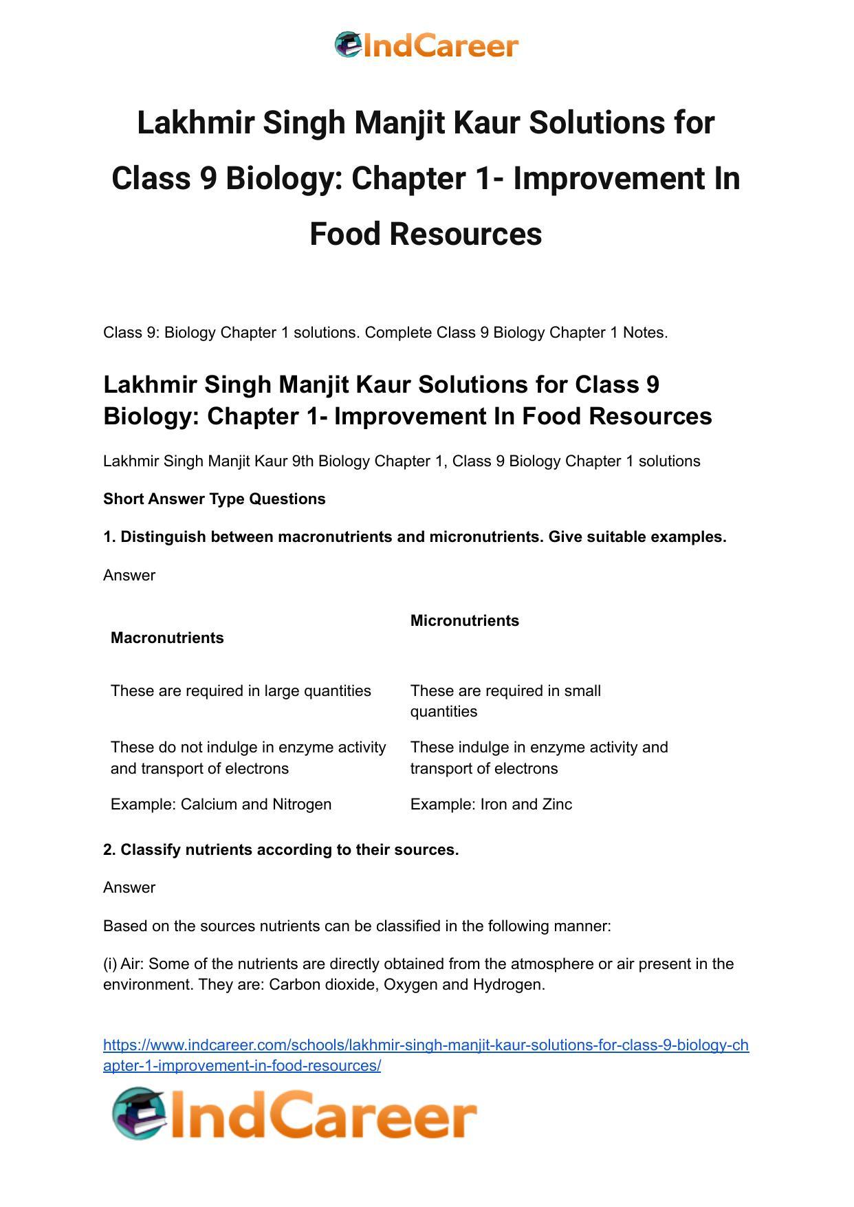 Lakhmir Singh Manjit Kaur  Solutions for Class 9 Biology: Chapter 1- Improvement In Food Resources - Page 2