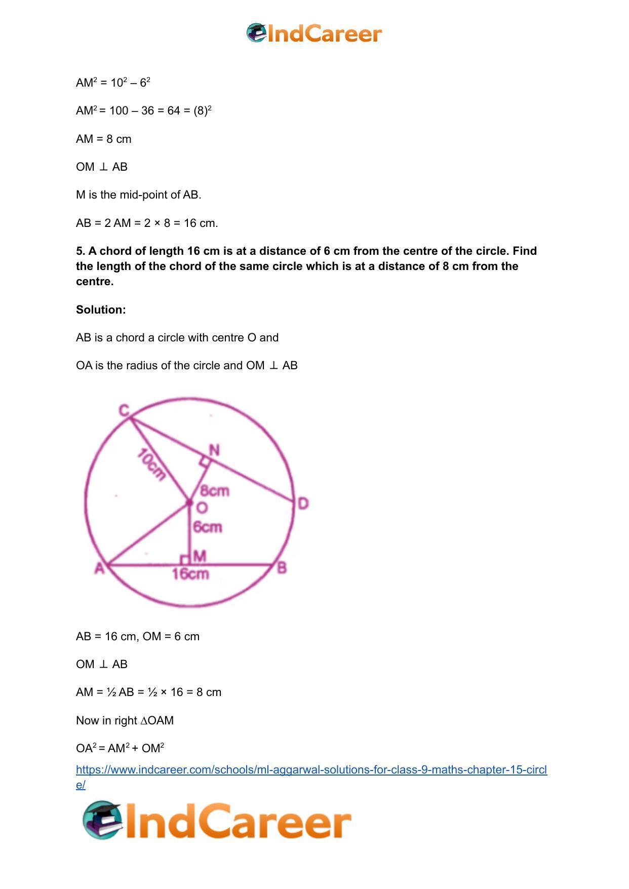 ML Aggarwal Solutions for Class 9 Maths Chapter 15- Circle - Page 6