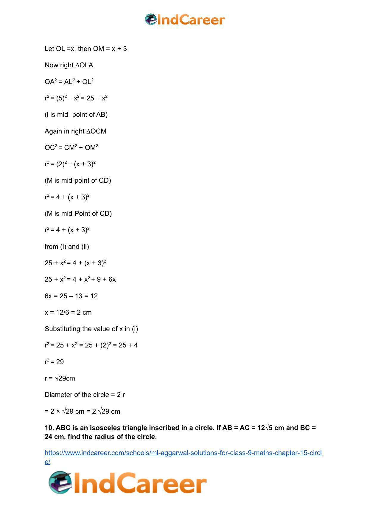 ML Aggarwal Solutions for Class 9 Maths Chapter 15- Circle - Page 15
