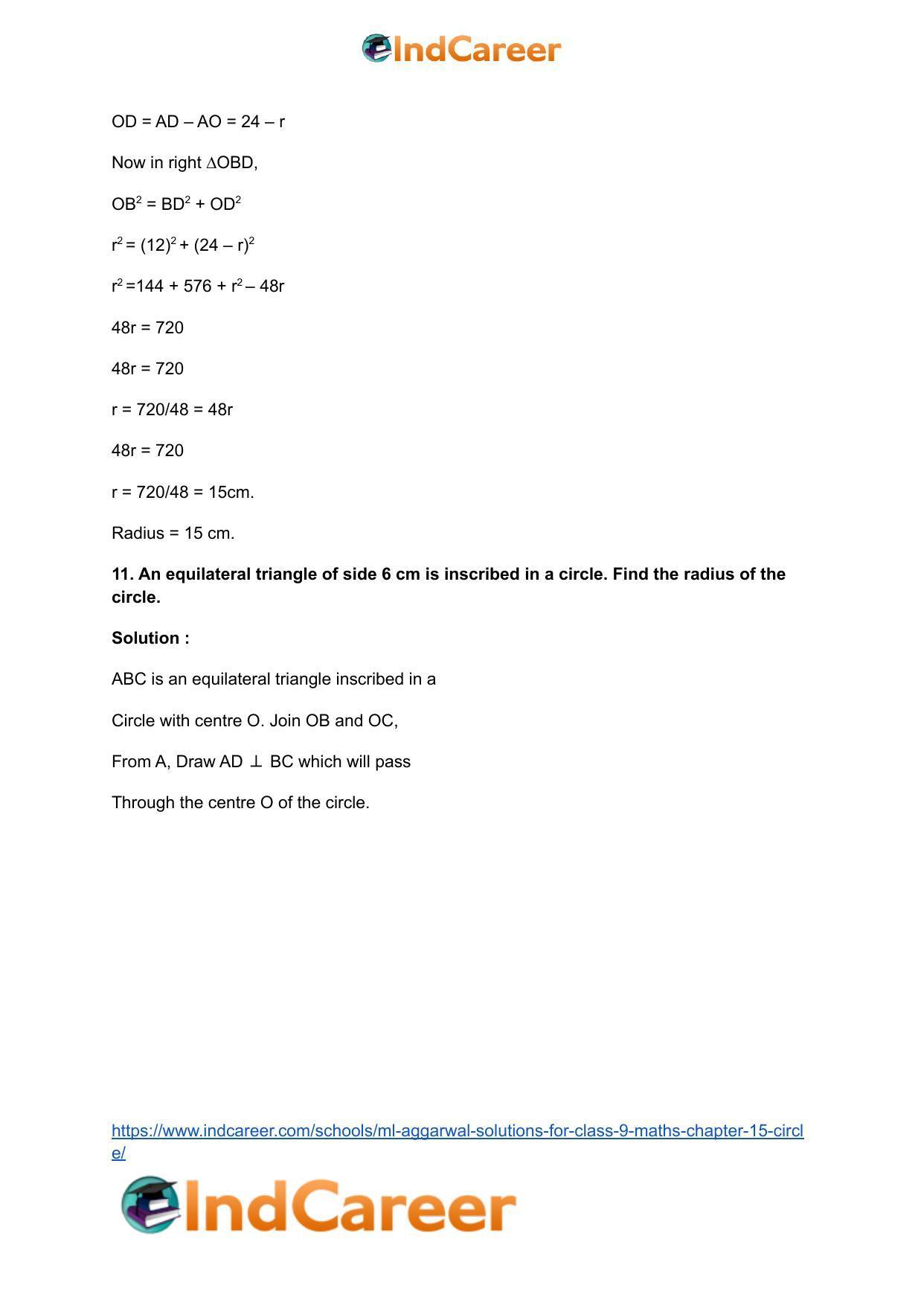 ML Aggarwal Solutions for Class 9 Maths Chapter 15- Circle - Page 17