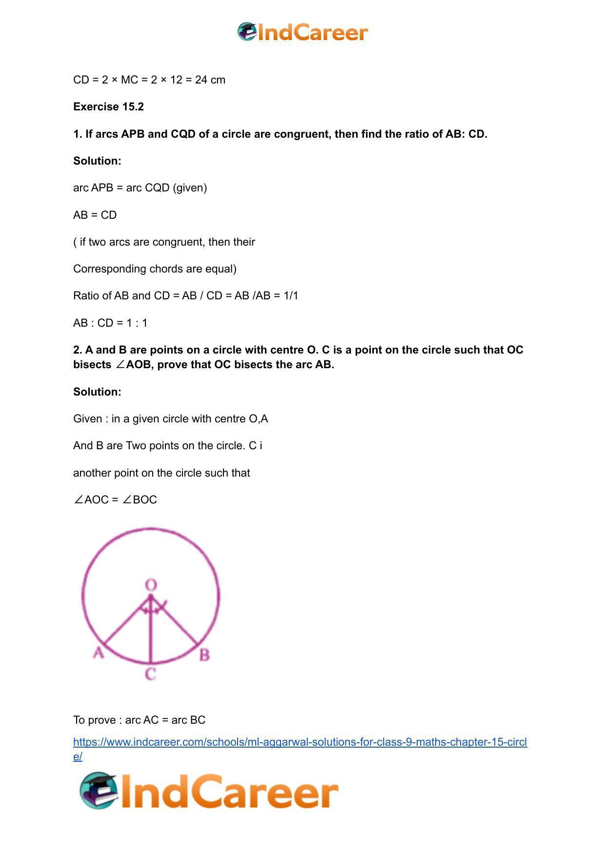 ML Aggarwal Solutions for Class 9 Maths Chapter 15- Circle - Page 20