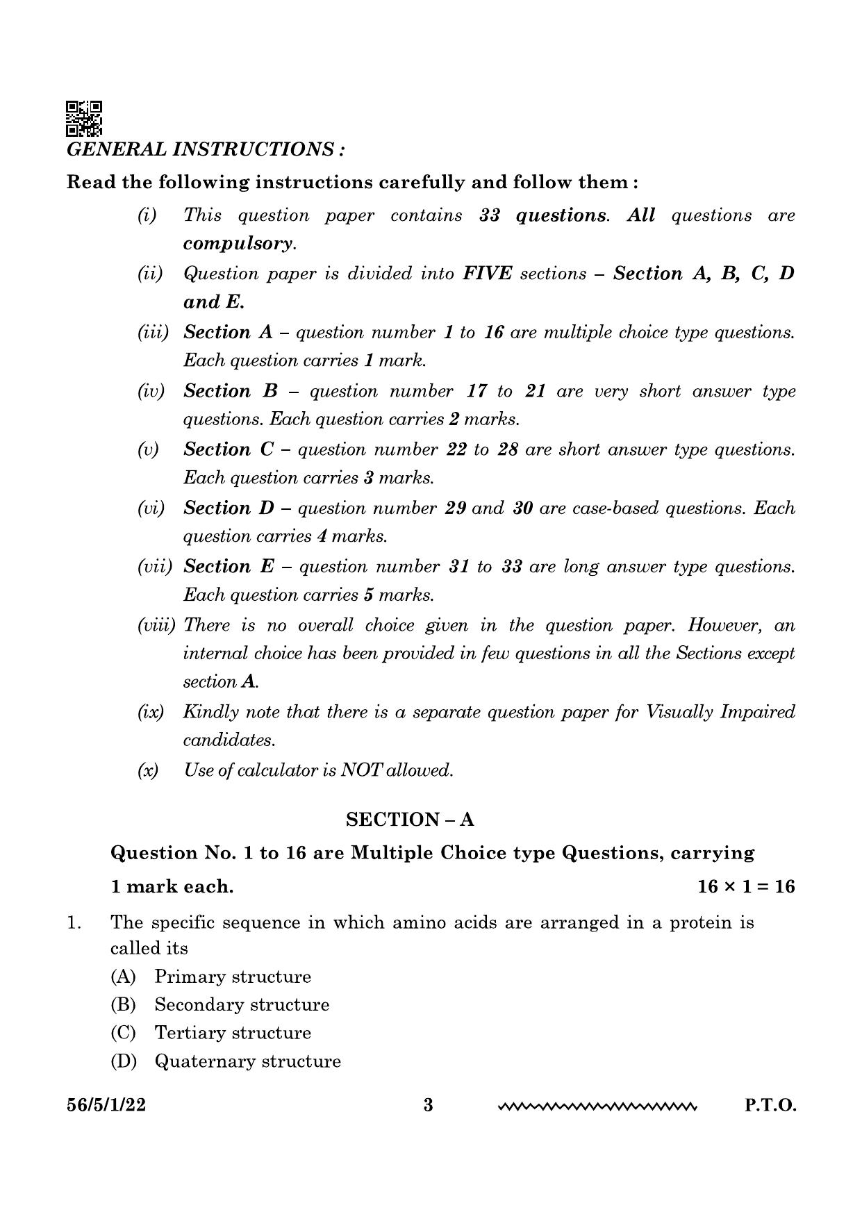CBSE Class 12 56-5-1 Chemistry 2024 Question Paper - Page 3