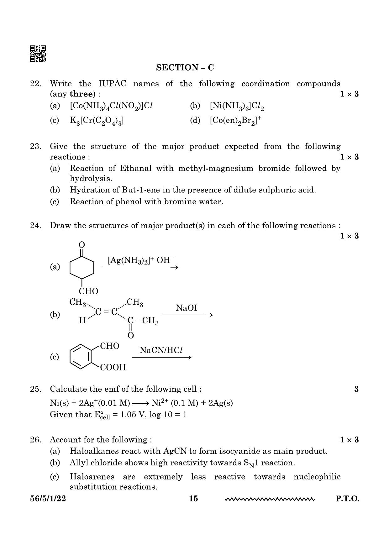 CBSE Class 12 56-5-1 Chemistry 2024 Question Paper - Page 15