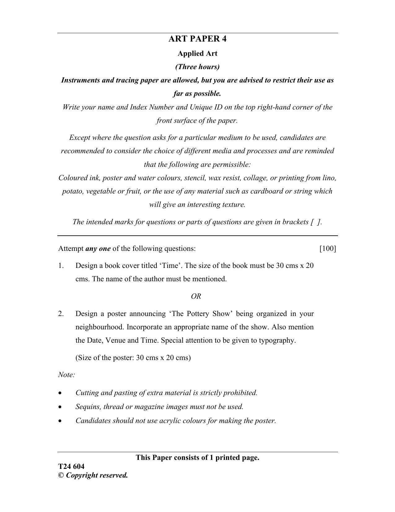 ICSE Class 10 Arts 2024 Question Paper - Page 1