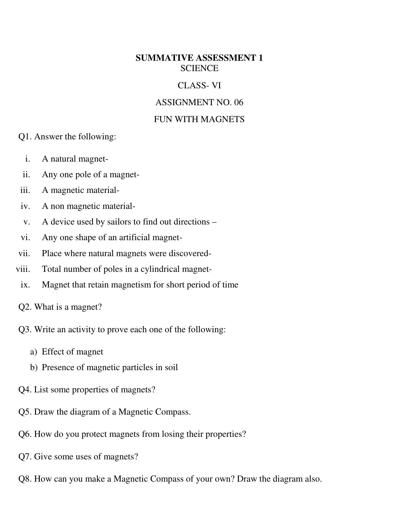 CBSE Worksheets for Class 6 Science Assignment 65 - Page 1