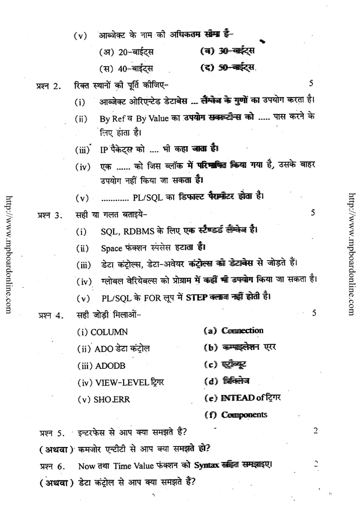 MP Board Class 12 Informatics Practices 2016 Question Paper - Page 2