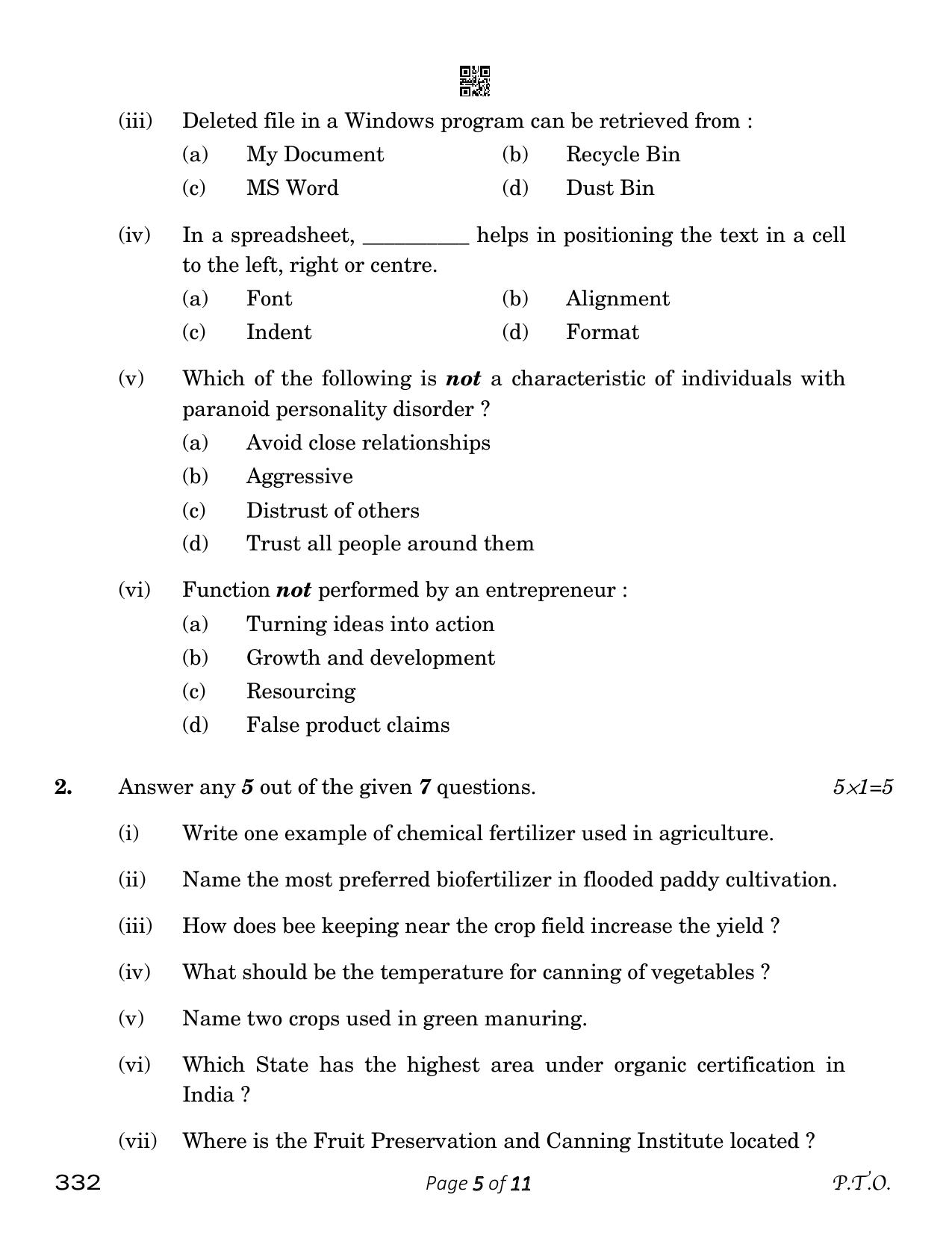 CBSE Class 12 Agriculture (Compartment) 2023 Question Paper - Page 5