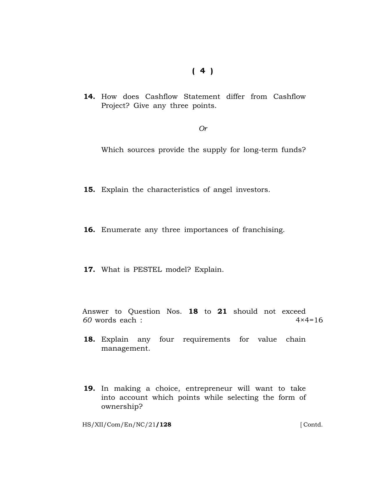 Meghalaya Board (MBOSE) Class 12 ENTREPRENEURSHIP (New Course) (HS-XII-Com-En-NC-21) 2021 Question Paper - Page 4