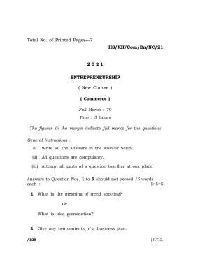 Meghalaya Board (MBOSE) Class 12 ENTREPRENEURSHIP (New Course) (HS-XII-Com-En-NC-21) 2021 Question Paper