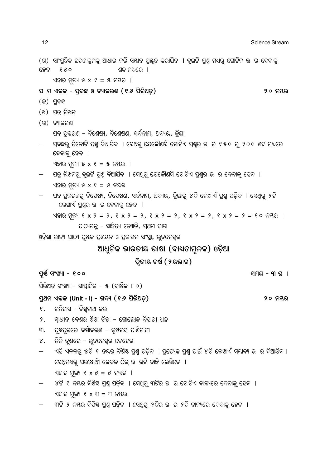 CHSE Odisha Class 12 Syllabus for Science - Page 12