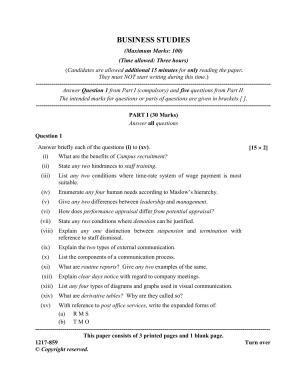 ISC Class 12 2017 BUSINESS STUDIES Question Paper
