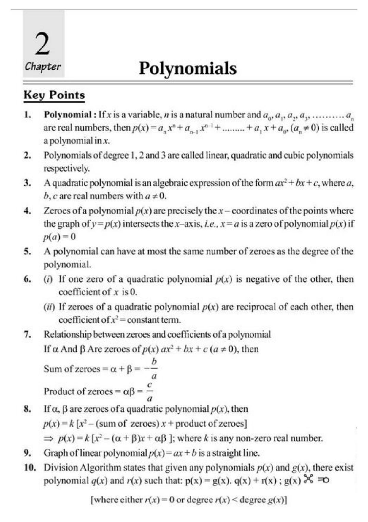 Class 10 Notes, Question & Practice Paper - Mathematics (Topic 2 : Polynomials) - Page 2